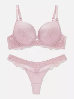 Damskie Primark Komplety Bielizny Damskiej<Biustonosz maximise i figi z satyny z koronką