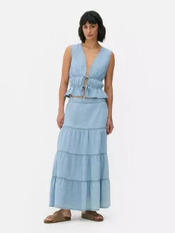 Primark Spódnice<Jeansowa warstwowa spódnica maxi