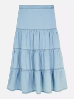 Primark Spódnice<Jeansowa warstwowa spódnica maxi