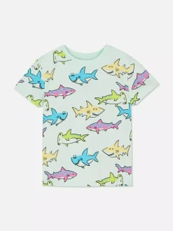 Dzieci Primark Topy I T-Shirty<Kolorowy T-shirt z krótkim rękawem i motywem rekina