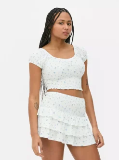 Primark Topy I T-Shirty<Krótki top z nadrukiem i marszczeniami od zestawu