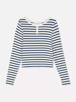 Primark Góry Od Piżamy<Prążkowana góra od piżamy w paski z długim rękawem