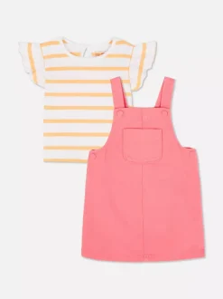 Primark Komplety I Gotowe Stroje<T-Shirt w paski z falbanką i sukienka ogrodniczka