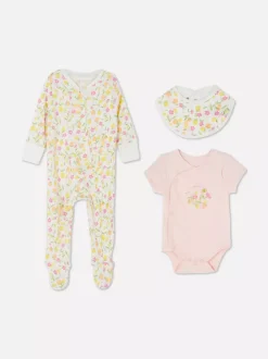 Primark Komplety I Gotowe Stroje|Komplety I Gotowe Stroje<3-częściowy zestaw ubranek w kwiaty dla noworodka