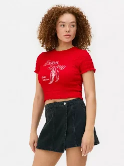 Primark Topy I T-Shirty<Krótka koszulka z nadrukiem i marszczeniami