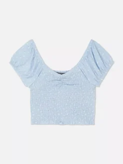 Primark Topy I T-Shirty<Krótki top z nadrukiem i marszczeniami od zestawu