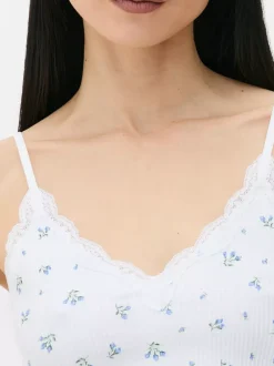 Primark Topy I T-Shirty<Prążkowany top na ramiączkach z koronką