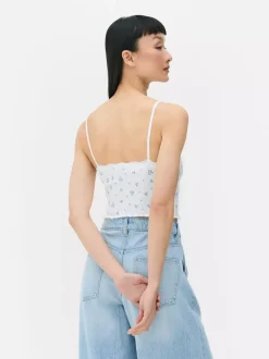 Primark Topy I T-Shirty<Prążkowany top na ramiączkach z koronką