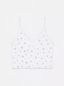 Primark Topy I T-Shirty<Prążkowany top na ramiączkach z koronką