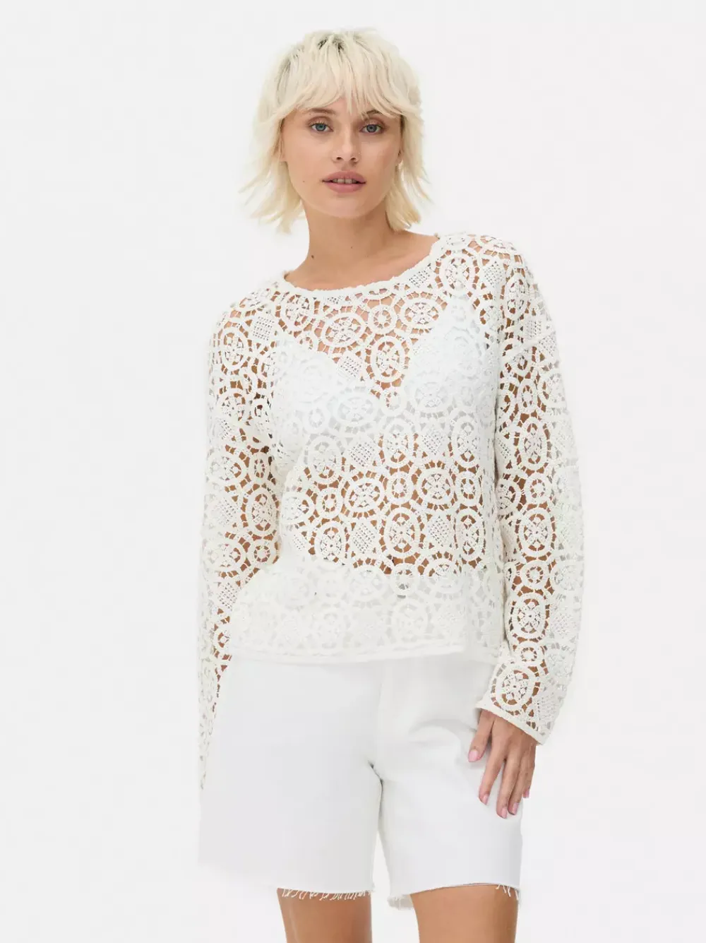 Primark Topy I T-Shirty<Szydełkowa bluzka z długim rękawem