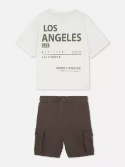 Dzieci Primark Komplety I Gotowe Stroje<T-shirt i spodenki bojówki z napisem Los Angeles
