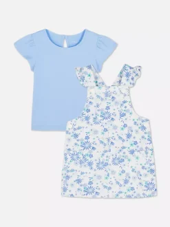 Primark Komplety I Gotowe Stroje<T-shirt z falbanką i sukienka ogrodniczka w kwiaty